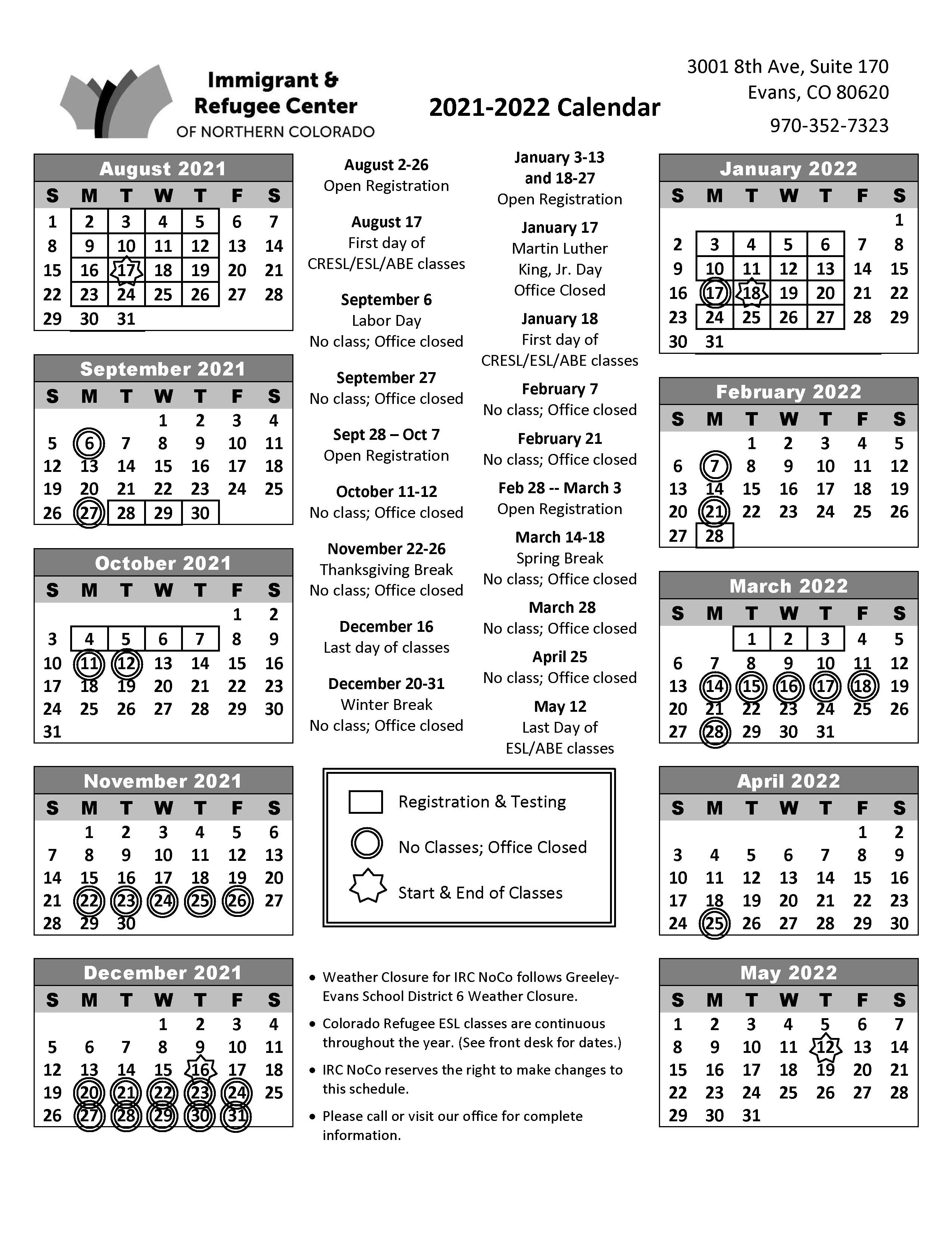 Colorado State University Calendar 2022 Calendars & Schedules — Immigrant And Refugee Center Of Northern Colorado